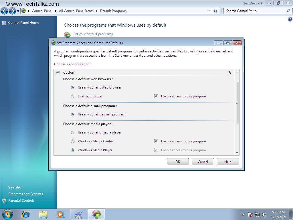 Change Default Programs Windows Vista